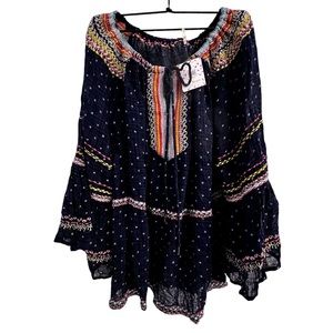 NWT Free People “Starry Night” Flowing Top Gorgeous Embroidery Oversized